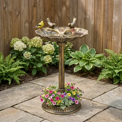 Outsunny 32" Antique Bird Bath, Decorative Feeder Bowl, Bronze