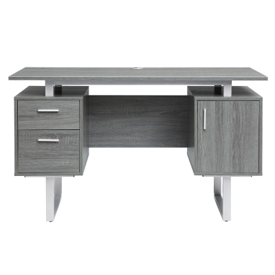 Modern White Desk with 2 Storage Drawers and Cabinet, 51" L x 23.5" W x 30" H, Grey