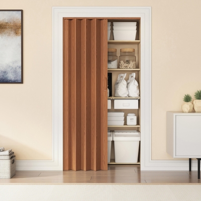 Durable Foldable Accordion Door with Scratch-Resistant Finish, 48" L x 0.5" W x 80" H, Walnut