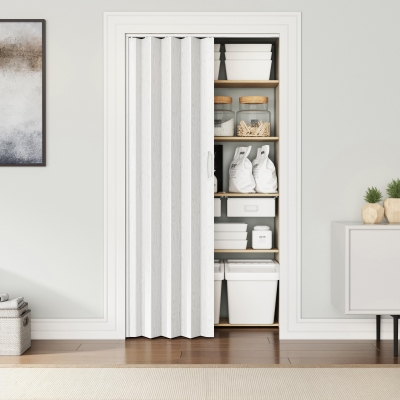 Stylish Foldable Accordion Door with Magnetic Close Latch, 32" L x 0.5" W x 80" H, White Oak