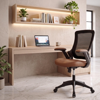 Breathable Task Chair with Adjustable Arms and Uphostered Seat Cushion, 25" L x 25" W x 34" H, Brown