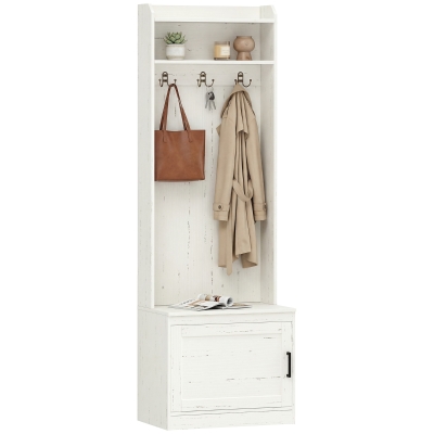 HOMCOM Narrow Hall Tree with Shoe Storage Bench, White Wood Grain