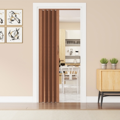 Modern Foldable Accordion Door with Double-Walled Panels, 48" L x 1" W x 80" H, Walnut