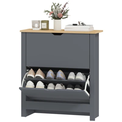 HOMCOM Shoe Storage Cabinet with 2 Flip Drawers and Adjustable Shelves for 8–12 Pairs of Shoes, Dark Grey