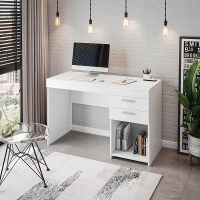Contemporary White Workstation with Open Bottom Shelf, 47.5" L x 16" W x 30.5" H, White