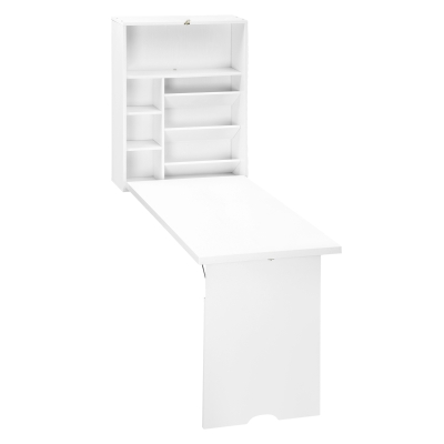 HOMCOM Wall-Mounted Convertible Desk with Storage Shelf, White