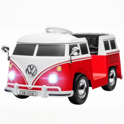 Qaba 12V Kids Ride on Car, Lisensed Volkswagen T1 Electric Vehicle with Dual Motor and Soft Start for 3-7 Years, Red