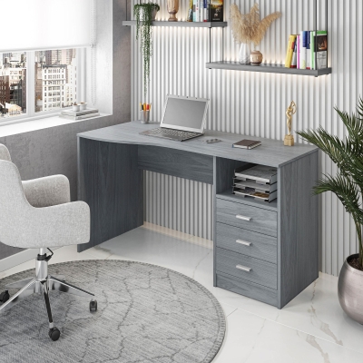 Classic Computer Desk with 3 Drawers and Side Shelf, 51" L x 23.5" W x 29.5" H, Grey