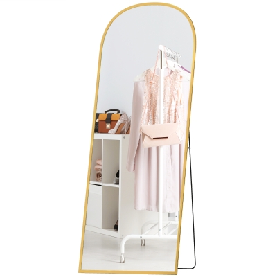 HOMCOM Arched Standing Mirror, 64" x 24" Full Length Mirror, Free Standing or Wall Mounted for Living Room, Bedroom, Gold