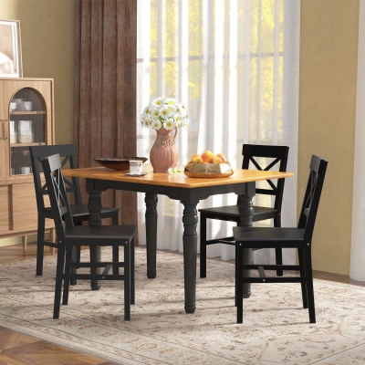 HOMCOM Wooden Dining Chairs Set of 4, Kitchen Chairs with Cross Back, Solid Structure for Living Room and Dining Room, Black