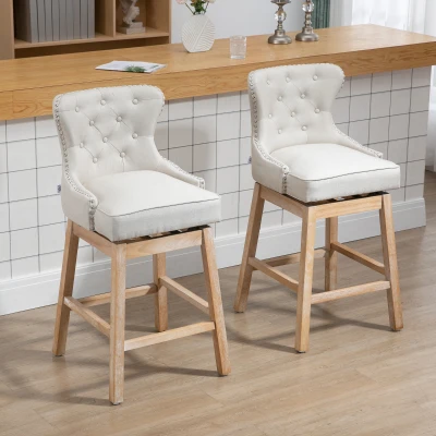 HOMCOM 30" Upholstered Bar Stools, 180° Swivel, Set of 4, Cream
