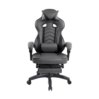 Comforting Executive Chair with Extending Footrest and Headrest Pillow, 28″ L x 27″ W x 48.5″ H, Gray