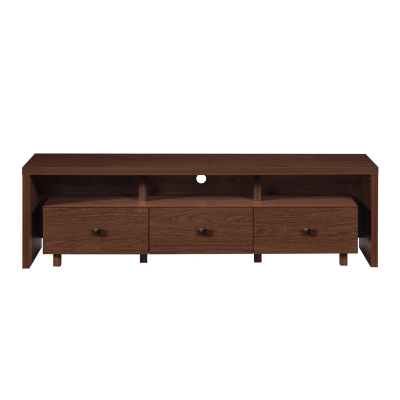 Elegant Hickory TV Stand with 3 Drawers and Cable Management, 70.5" L x 15" W x 20" H, Brown