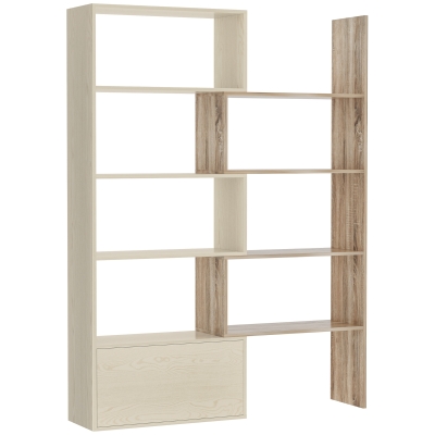 HOMCOM 4-Tier Corner Bookcase, Rotating Storage Display Shelf, Multifunction Tall Bookshelf, Space Saving Room Divider for Home Office, White Oak