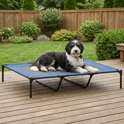 PawHut 48" Elevated Dog Bed, Breathable, Dark Blue
