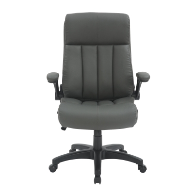 Leather Executive Chair with Ergonomic Curved Back, 28.5" L x 28" W x 44.5" H, Gray
