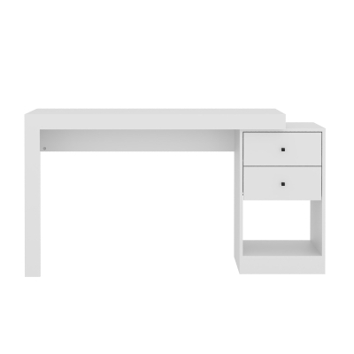 Sleek Expandable Desk with 2 Drawers and Open Bottom Shelf, 47.5" L x 18" W x 29.5" H, White