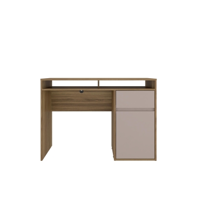 Warm Home Office Workstation with Storage Cabinet and Shelves, 43.5" L x 17.5" W x 29" H, Walnut