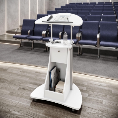 Ergonomic Sit-to-Stand Laptop Cart with Tilting Panel, 21.5″ L x 17″ W x 31.5″ H, White