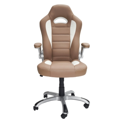 Racer-style Chair with Flip-Up Arms and TechniFlex Upholstery, 26.5" L x 27" W x 47" H, Camel