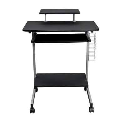 Compact Computer Cart with Adjustable Shelf and Slide-Out Keyboard, 28.5" L x 20.5" W x 35.5" H, Black
