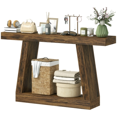 HOMCOM 55" Farmhouse Console Table with Storage, Dark Brown