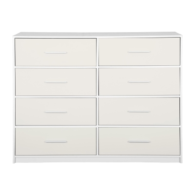 Roomy 8-Drawer Dresser with Water-Resistant Top, 44.5" L x 16" W x 34.5" H, White