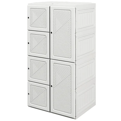 HOMCOM Portable Wardrobe, Foldable Storage Organzier with 5 Compartments, 1 Hanging Rod, Magnet Doors, White