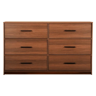 Versatile 6-Drawer Dresser with Water-Resistant Top, 44.5" L x 16" W x 26.5" H, Walnut