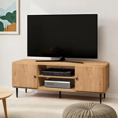 Stylish Mid-Century TV Stand with Cable Management Hole, 55" L x 16" W x 21" H, Oak