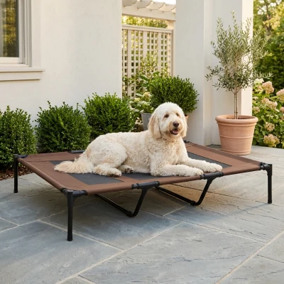 PawHut 48" Elevated Dog Bed, Portable Metal Frame, Tan