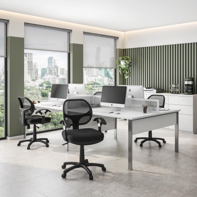 Breathable Office Chair with Contoured Fabric Seat Cushion and Contoured Armrests, 23.5" L x 22.5" W x 35" H, Black