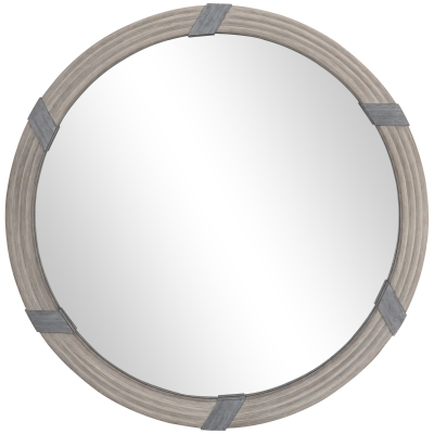 HOMCOM 30.75" Round Wood Wall Mirror, Farmhouse Decor, Natural