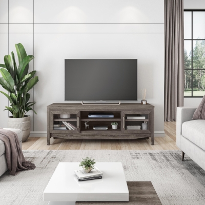 Trendy Grey TV Stand with Storage Cabinet and Cable Management, 53" L x 15.5" W x 19" H, Grey
