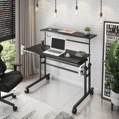 Mobile Writing Desk with Height Adjustment and Headphone Hook, 35″ L x 23.5″ W x 28″ H, Black