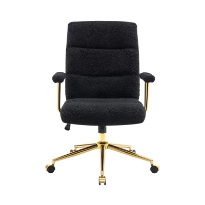 Chic Boucle Office Chair with Foam-Padded Back and Seat, 26" L x 26.5" W x 42.5" H, Black