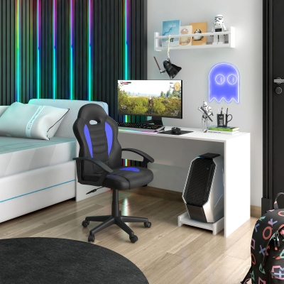 Sporty Gaming Chair with Pneumatic Height Adjustment and Non-Marking Casters, 21" L x 22" W x 35" H, Blue