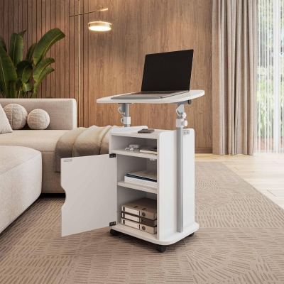 Practical Laptop Cart with Adjustable Tilting Panel, 23.5″ L x 15.5″ W x 31.5″ H, White