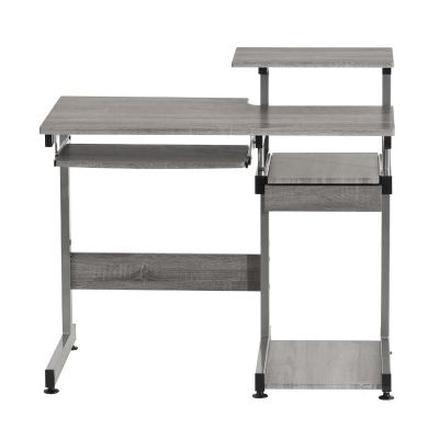 Practical Computer Desk with Slide-Out Keyboard Tray and Elevated Shelf, 38″ L x 22″ W x 35″ H, Gray