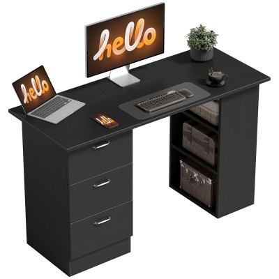 HOMCOM 47" Modern Computer Desk with Bookcase & 3 Drawers, Black