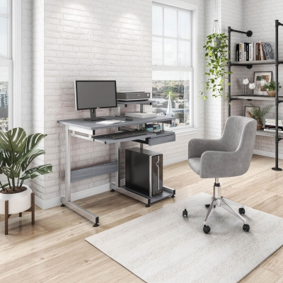 Practical Computer Desk with Slide-Out Keyboard Tray and Elevated Shelf, 38″ L x 22″ W x 35″ H, Gray