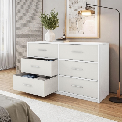 Versatile 6-Drawer Dresser with Water-Resistant Top, 44.5" L x 16" W x 26.5" H, White