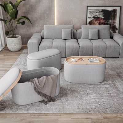Multi-Functional Storage Ottoman with Reversible Tray Top, 30" L x 15.5" W x 16.5" H, Natural