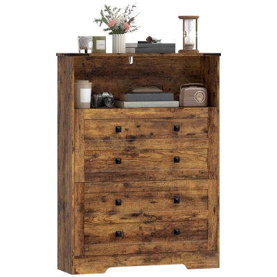 HOMCOM Shoe Cabinet 2 Flip Drawers, Narrow Storage, Rustic Brown