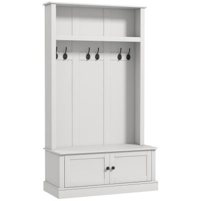 HOMCOM Entryway Bench with Coat Rack, White Hall Tree