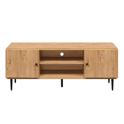 Stylish Mid-Century TV Stand with Cable Management Hole, 55" L x 16" W x 21" H, Oak
