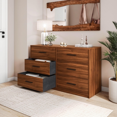 Versatile 6-Drawer Dresser with Water-Resistant Top, 44.5" L x 16" W x 26.5" H, Walnut