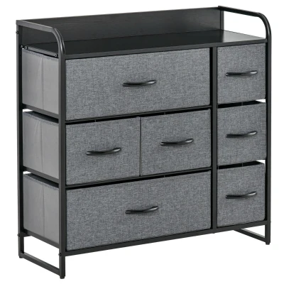 HOMCOM 7-Bin Dresser Storage Tower Cabinet Organizer Unit, Easy Pull Fabric Bins with Metal Frame