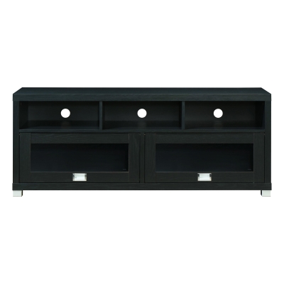 Sleek Durbin TV Stand with Glass Panel Cabinets and Cable Management, 57" L x 15" W x 23" H, Black