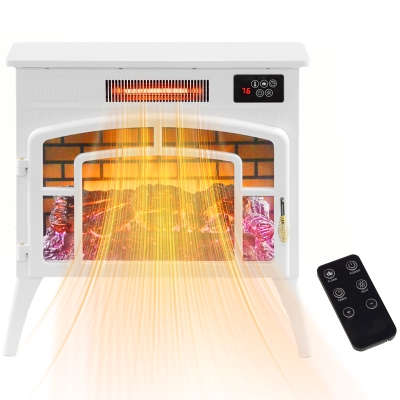 HOMCOM 1500W Electric Fireplace Heater with Realistic Flame, White